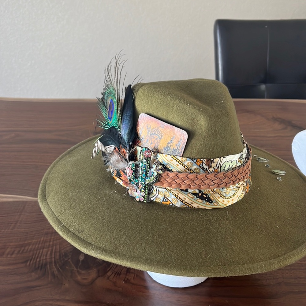 Woman’s fedora style homemade hat.